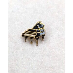 Vintage Gold-tone Black Enamel Grand Piano Lapel Pin Pinback Brooch